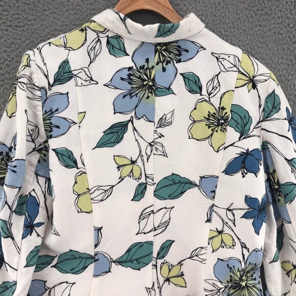 Emma James Jacket Womens 14 Blue Floral Linen Blend Button Collared 3/4 Sleeves - Picture 4 of 11